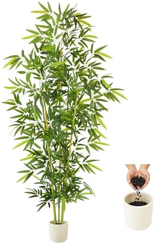 8 ft Artificial Bamboo Tree with White Planter