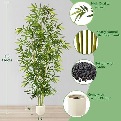 8 ft Artificial Bamboo Tree with White Planter