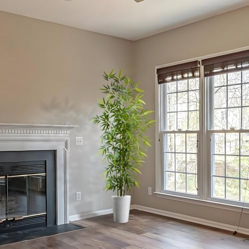8 ft Artificial Bamboo Tree with White Planter
