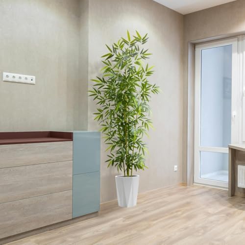 8 ft Artificial Bamboo Tree with White Planter