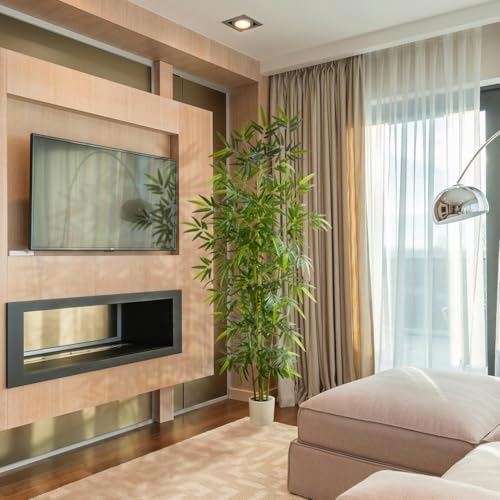 8 ft Artificial Bamboo Tree with White Planter