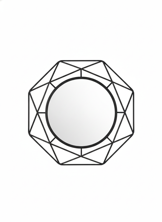 Hexagonal Geometric Wire Accent Mirror, black welded steel frame, front view