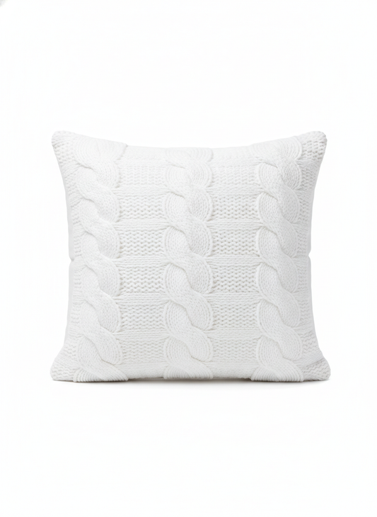 Textured Knit Throw Pillow, white, front view